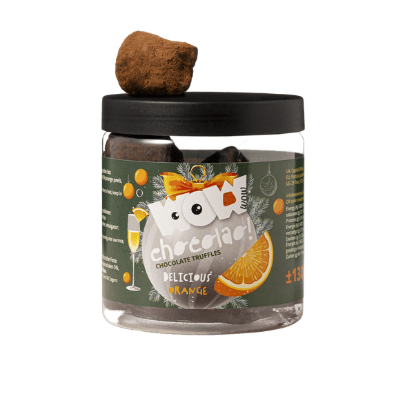 Pot cadeau de truffes de Noël à l’orange confite 130g | Chocolat festif à l’orange