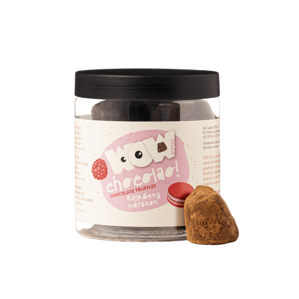 Pot de Cadeau de Truffes au Chocolat Macaron Framboise 130g | Chocolat de Luxe Fruité