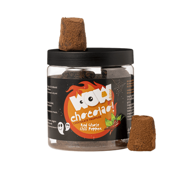 Pot de Cadeau de Truffes au Chocolat Piments Fantôme Rouges 130g | Chocolat Épicé d'Halloween