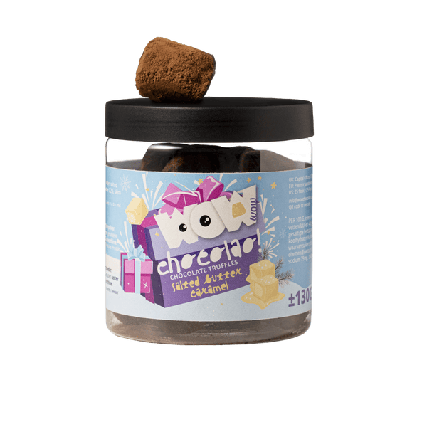 Pot cadeau de truffes de Noël caramel au beurre salé 130g | Chocolat festif au caramel